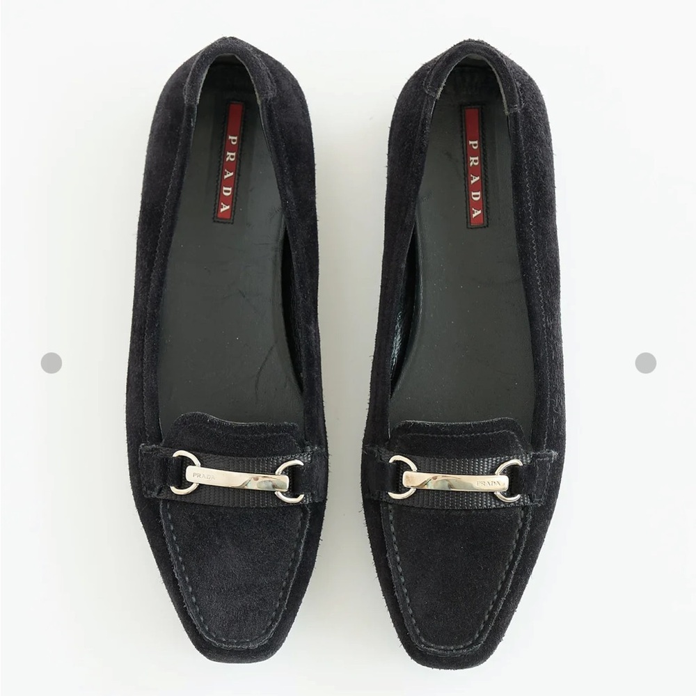 Prada Women's Black Velvet Loafers with Silver Detail Carolyn Bessette style - Picture 3 of 6